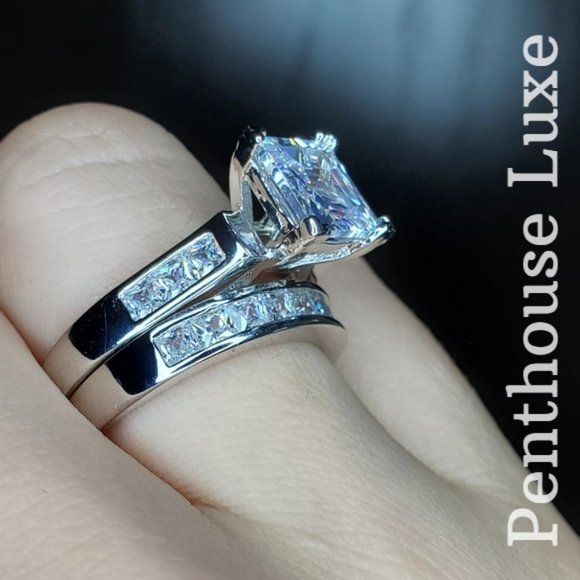 White Sapphire Wedding Main Ring, Size 6 - Picture 5 of 7